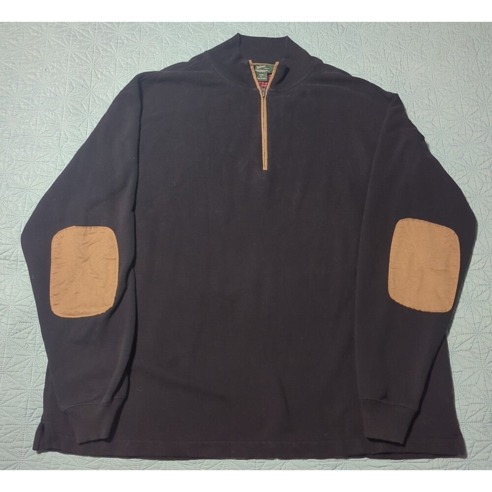 Woolrich Mens XL Boysen 1/4 Zip Sweater Pull Over Elbow Patches Black